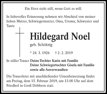 Traueranzeige von Hildegard Noel von lausitzer_rundschau