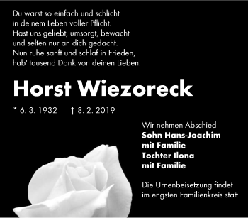Traueranzeige von Horst Wiezoreck von lausitzer_rundschau