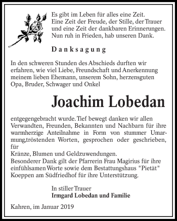 Traueranzeige von Joachim Lobedan von lausitzer_rundschau