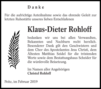 Traueranzeige von Klaus-Dieter Rohloff von lausitzer_rundschau