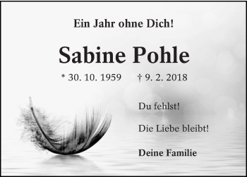 Traueranzeige von Sabine Pohle von lausitzer_rundschau