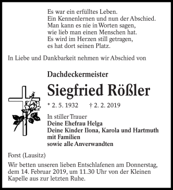 Traueranzeige von Siegfried Rößler von lausitzer_rundschau