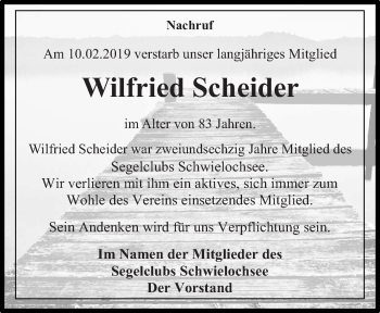 Traueranzeige von Wilfried Scheider von lausitzer_rundschau