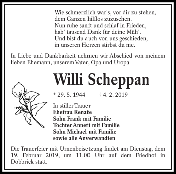 Traueranzeige von willi Scheppan von lausitzer_rundschau
