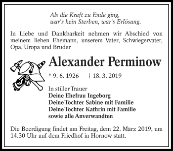 Traueranzeige von Alexander Perminow von lausitzer_rundschau