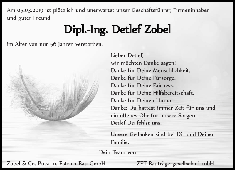  Traueranzeige für Detlef Zobel vom 23.03.2019 aus lausitzer_rundschau