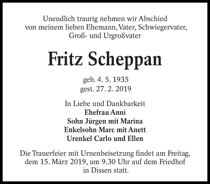  Traueranzeige für Fritz Scheppan vom 09.03.2019 aus lausitzer_rundschau