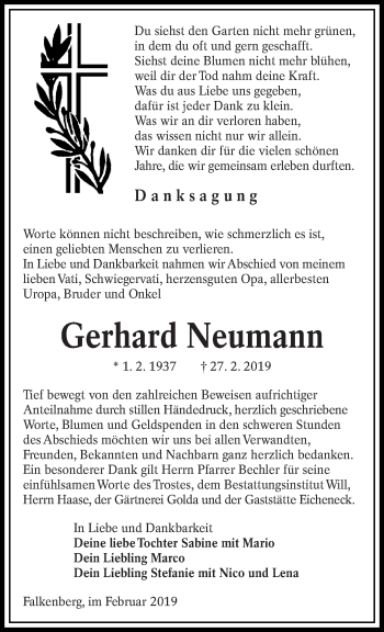 Traueranzeige von Gerhard Neumann von lausitzer_rundschau