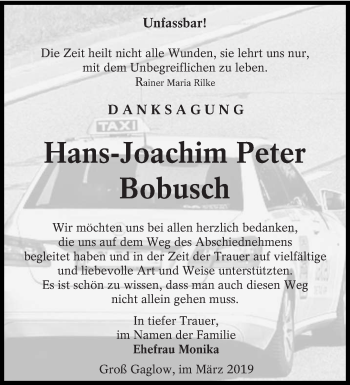 Traueranzeige von Hans-Joachim Peter Bobusch von lausitzer_rundschau