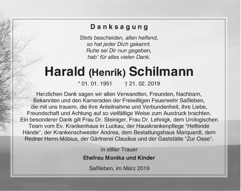  Traueranzeige für Harald Schilmann vom 23.03.2019 aus lausitzer_rundschau