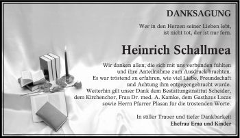 Traueranzeige von Heinrich Schallmea von lausitzer_rundschau