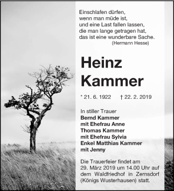 Traueranzeige von Heinz Kammer von lausitzer_rundschau