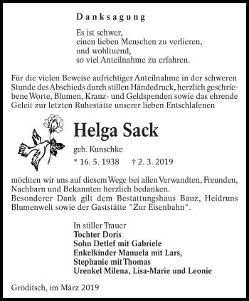 Traueranzeige von Helga Sack von lausitzer_rundschau