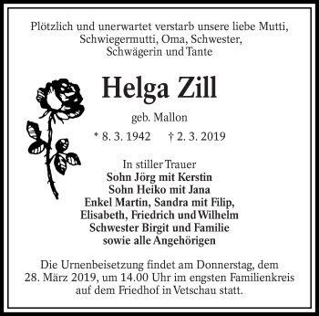 Traueranzeige von Helga Zill von lausitzer_rundschau