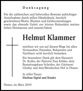 Traueranzeige von Helmut Klammer von lausitzer_rundschau