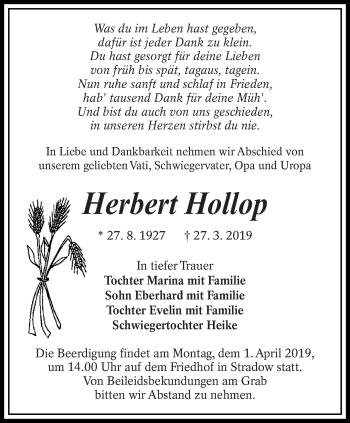 Traueranzeige von Herbert Hollop von lausitzer_rundschau