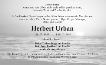 Traueranzeige von Herbert Urban von lausitzer_rundschau