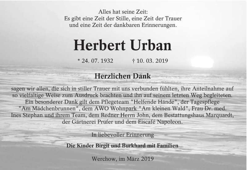  Traueranzeige für Herbert Urban vom 30.03.2019 aus lausitzer_rundschau