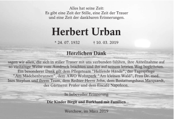 Traueranzeige von Herbert Urban von lausitzer_rundschau