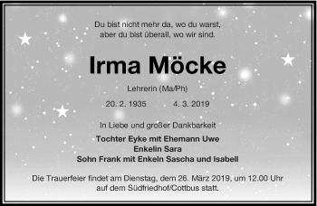 Traueranzeige von Irma Möcke von lausitzer_rundschau