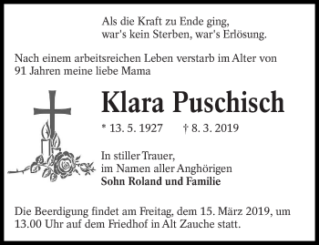 Traueranzeige von Klara Puschisch von lausitzer_rundschau