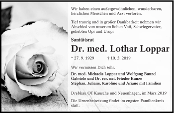 Traueranzeige von Lothar Loppar von lausitzer_rundschau