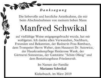 Traueranzeige von Manfred Schwikal von lausitzer_rundschau