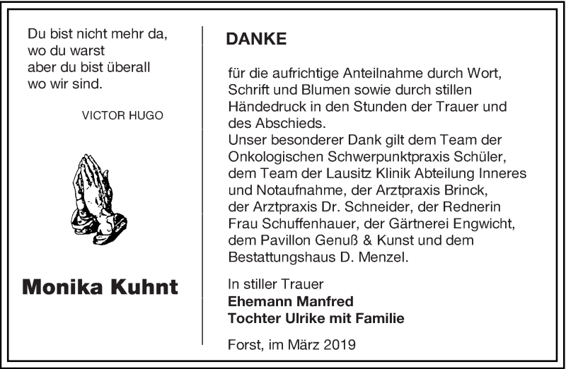  Traueranzeige für Monika Kuhnt vom 02.03.2019 aus lausitzer_rundschau