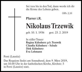 Traueranzeige von Nikolaus Trzewik von lausitzer_rundschau