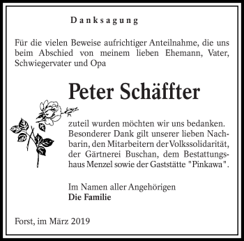 Traueranzeige von Peter Schäffter von lausitzer_rundschau