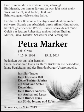 Traueranzeige von Petra Marker von lausitzer_rundschau