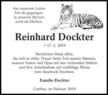 Traueranzeige von Reinhard Dockter von lausitzer_rundschau