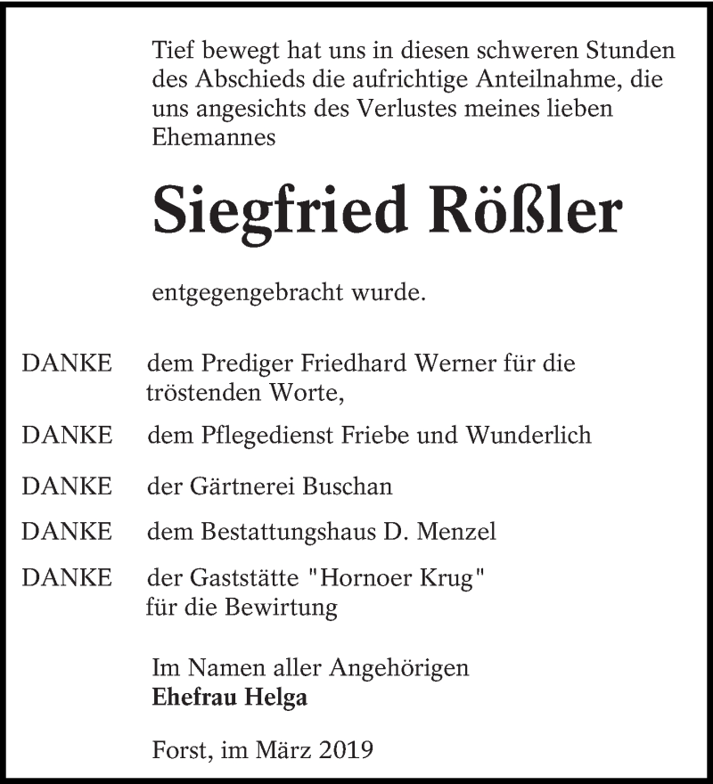  Traueranzeige für Siegfried Rößler vom 09.03.2019 aus lausitzer_rundschau