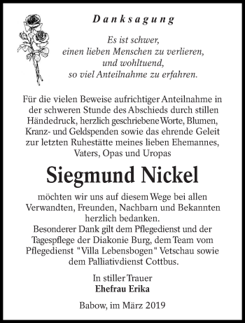 Traueranzeige von Siegmund Nickel von lausitzer_rundschau