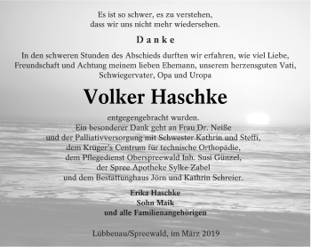 Traueranzeige von Volker Haschke von lausitzer_rundschau