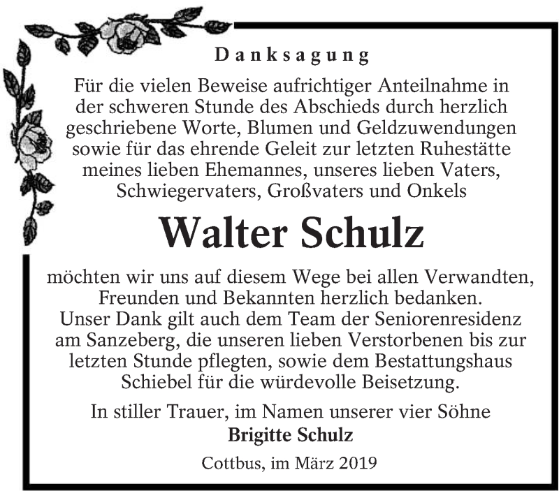  Traueranzeige für Walter Schulz vom 16.03.2019 aus lausitzer_rundschau