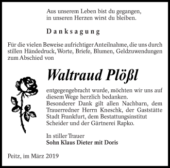 Traueranzeige von Waltraud Plößl von lausitzer_rundschau