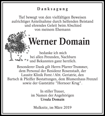 Traueranzeige von Werner Domain von lausitzer_rundschau
