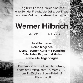 Traueranzeige von Werner Hilbrich von lausitzer_rundschau