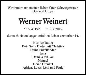 Traueranzeige von Werner Weinert von lausitzer_rundschau