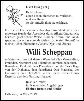 Traueranzeige von willi Scheppan von lausitzer_rundschau