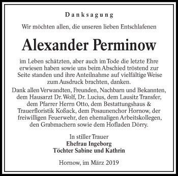 Traueranzeige von Alexander Perminow von lausitzer_rundschau