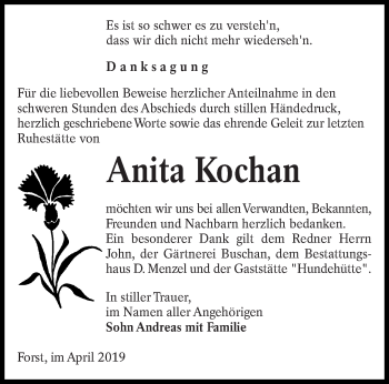 Traueranzeige von Anita Kochan von lausitzer_rundschau
