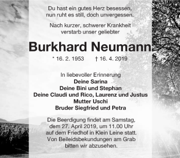 Traueranzeige von Burkhard Neumann von lausitzer_rundschau