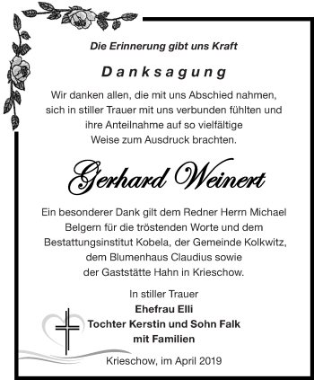 Traueranzeige von Gerhard Weinert von lausitzer_rundschau