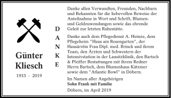 Traueranzeige von Günter Kliesch von lausitzer_rundschau