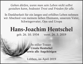 Traueranzeige von Hans-Joachim Hentschel von lausitzer_rundschau