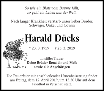 Traueranzeige von Harald Dücks von lausitzer_rundschau