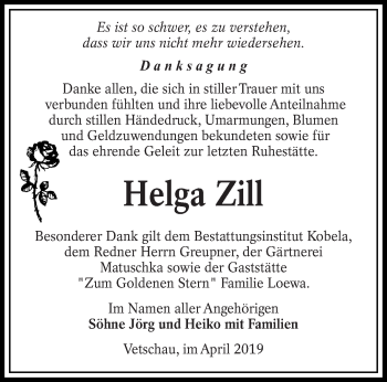 Traueranzeige von Helga Zill von lausitzer_rundschau