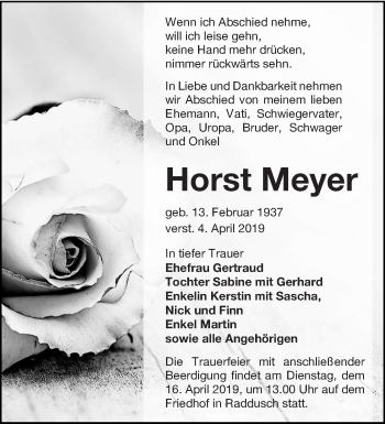 Traueranzeige von Horst Meyer von lausitzer_rundschau